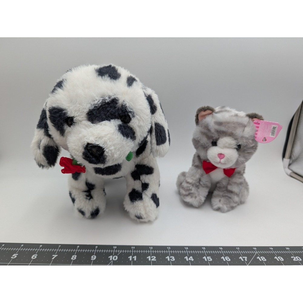 Walgreens Dalmatian Dog Plush Rose Flower Gray Cat Stripes Lot Stuffed Animal